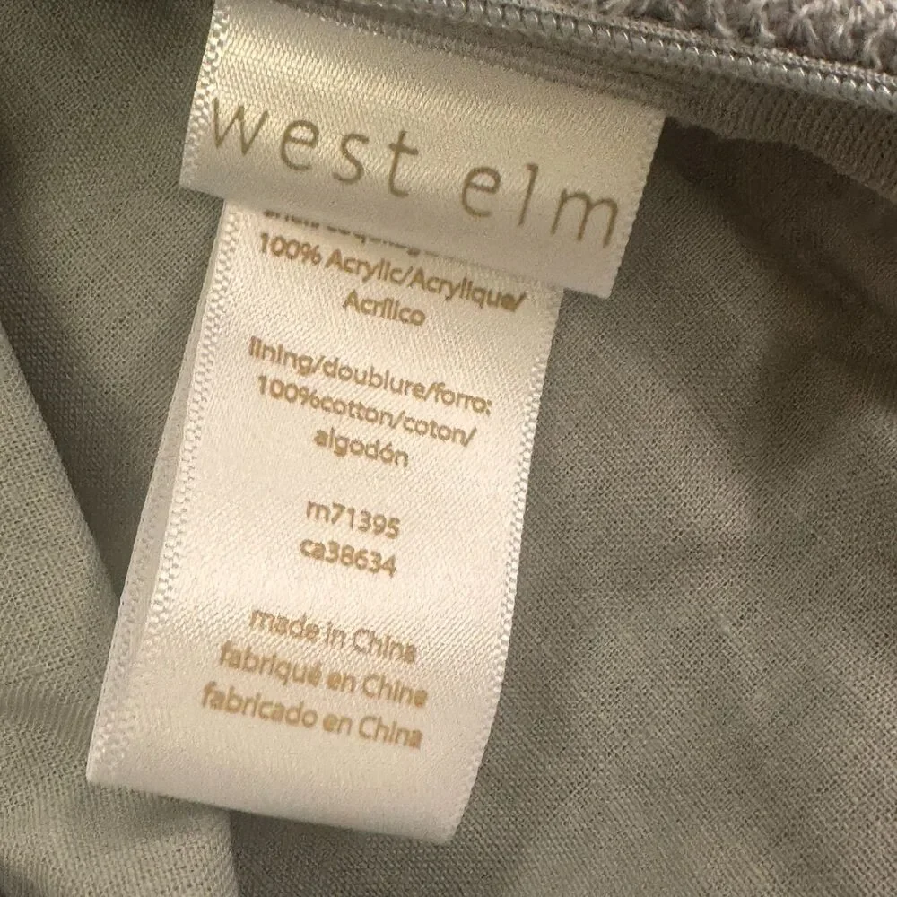 West Elm Gray Ribbon Knitted Acrylic Cotton Zip Close Pillow Cover 20